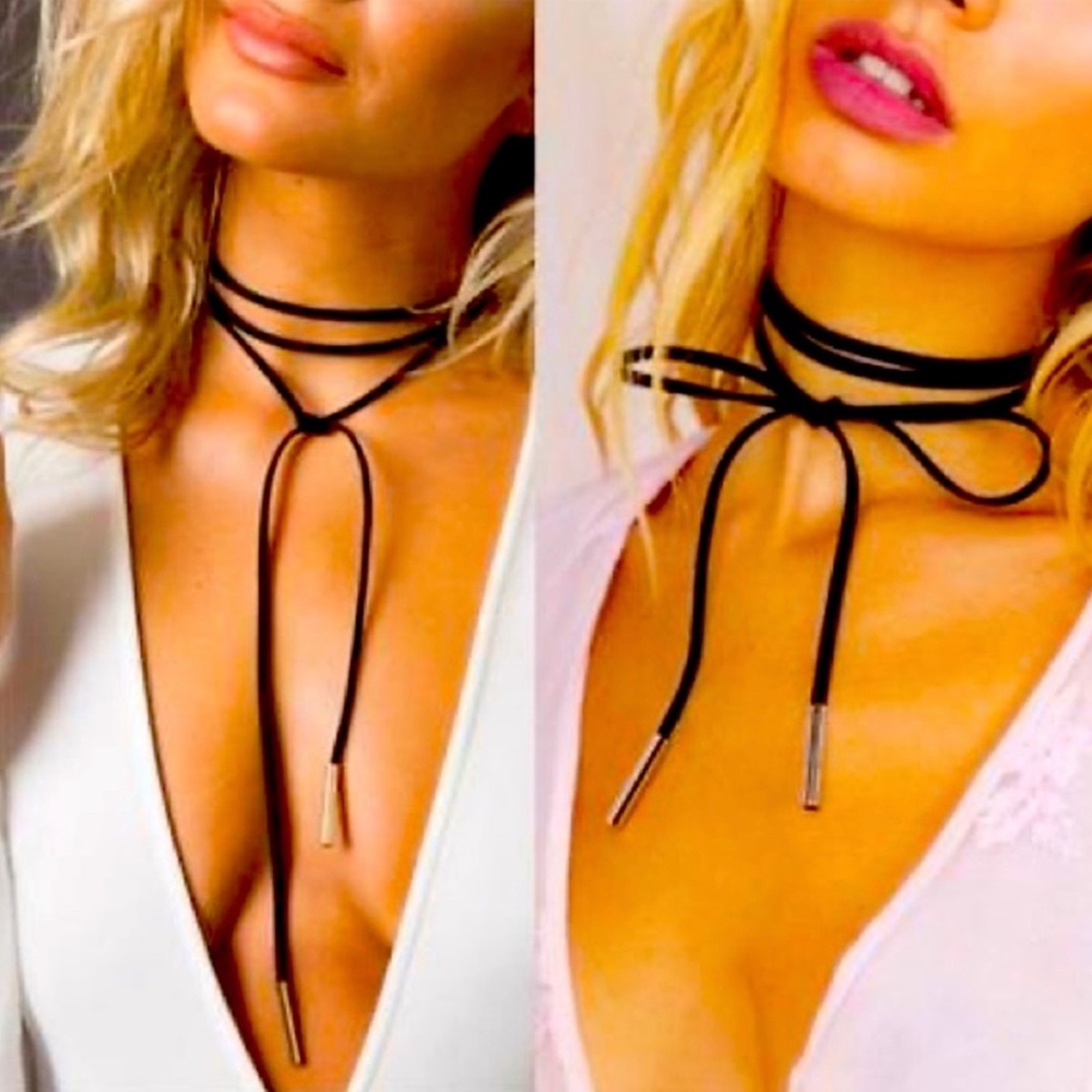 New Black and Gold Drop Wrap Choker Necklace